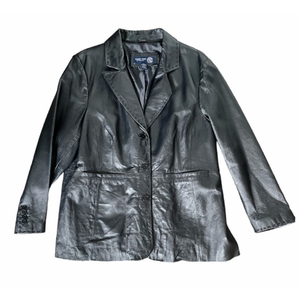 Venezia Genuine Leather Blazer Jacket Black Plus Size 18/20 Classic Tailored - Picture 11 of 11